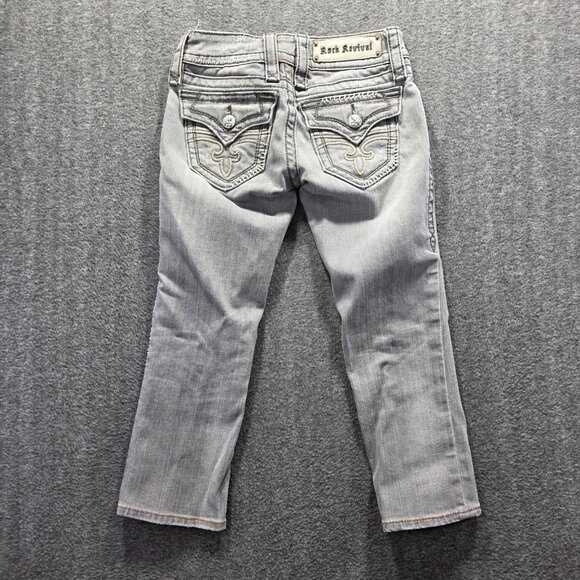 Rock Revival Denim Jeans Womens 24 Gray Celine Cropped Embellished Flap Pockets - Picture 1 of 9